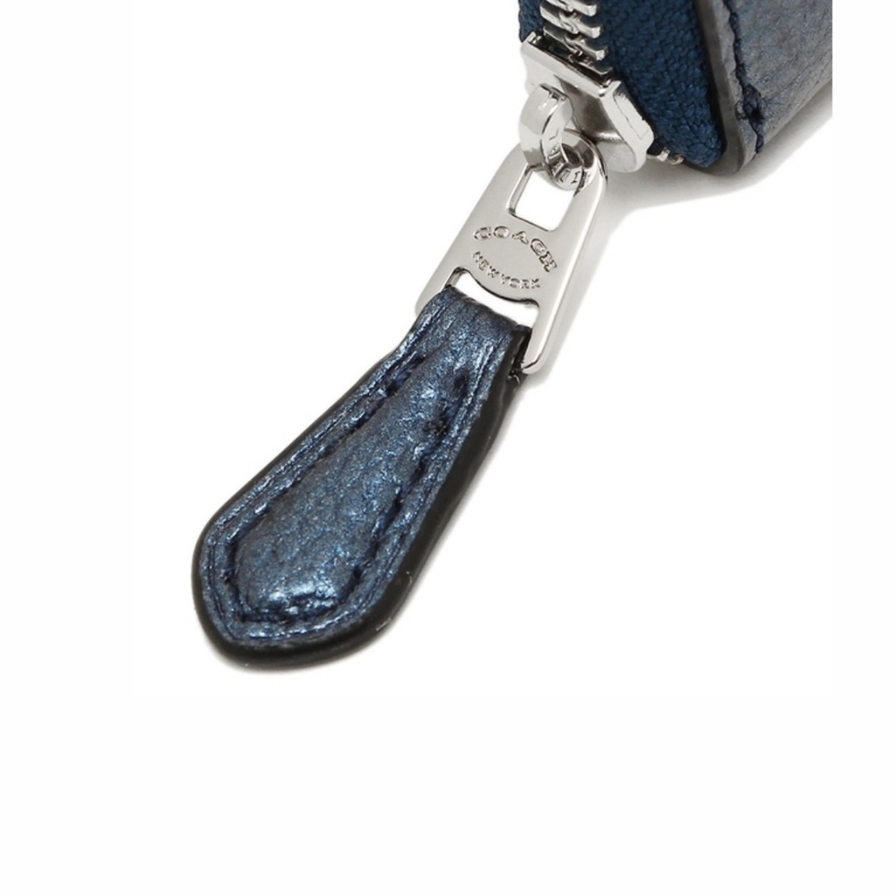 Coach Metallic Navy Blue Leather With Silver Hardware Accordion Zip Wallet NWT - Picture 11 of 14
